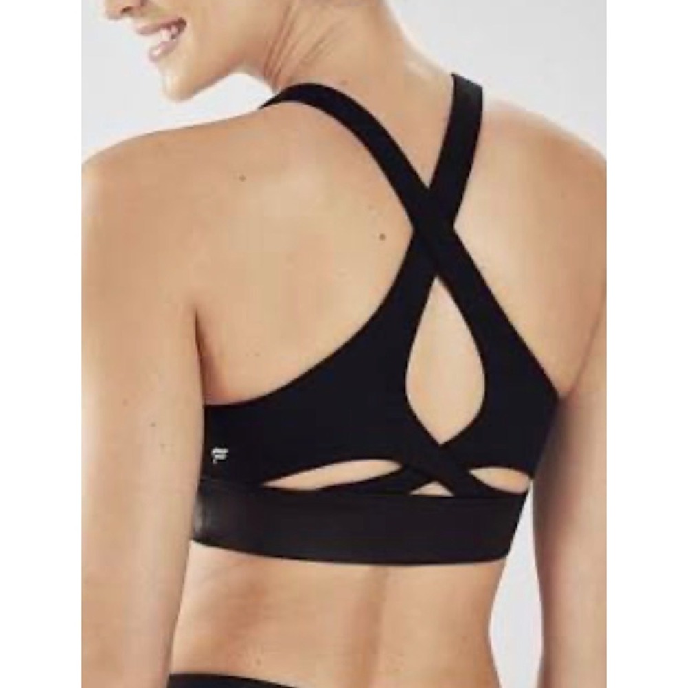 Fabletics NWT No-Bounce Sports Bra Black Strappy Cross Back